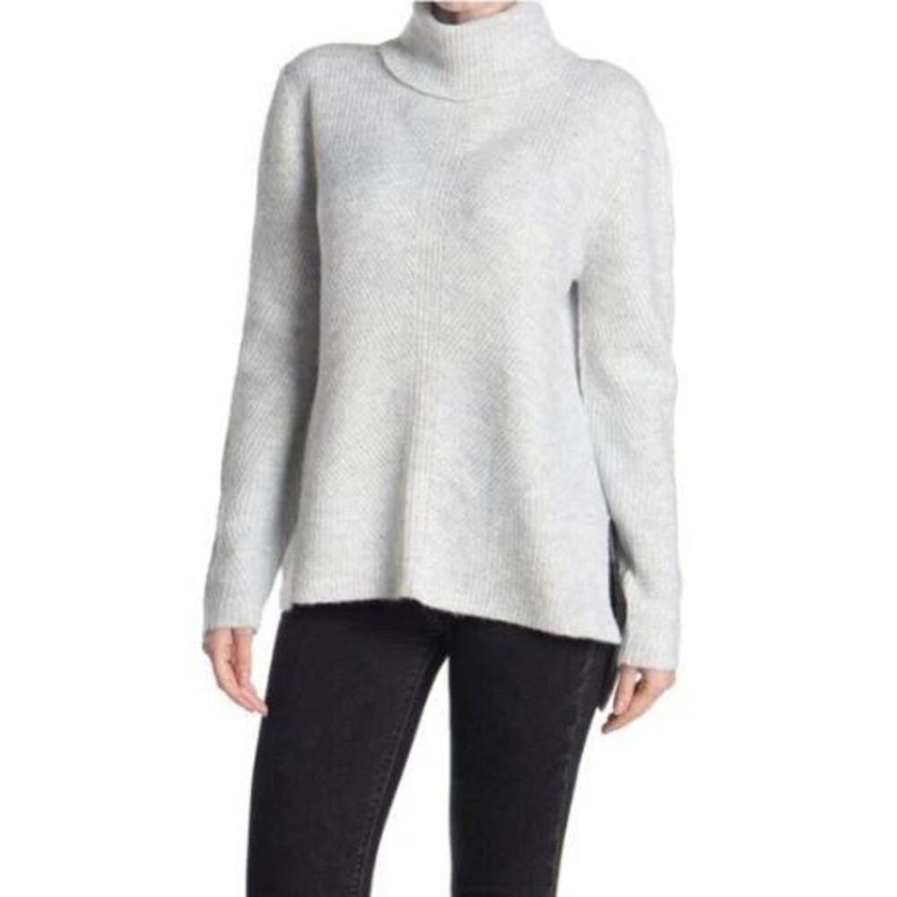 Sweet Romeo Abstract Rib Hi-Low Turtleneck Tunic Sweater Heather Grey XL $58